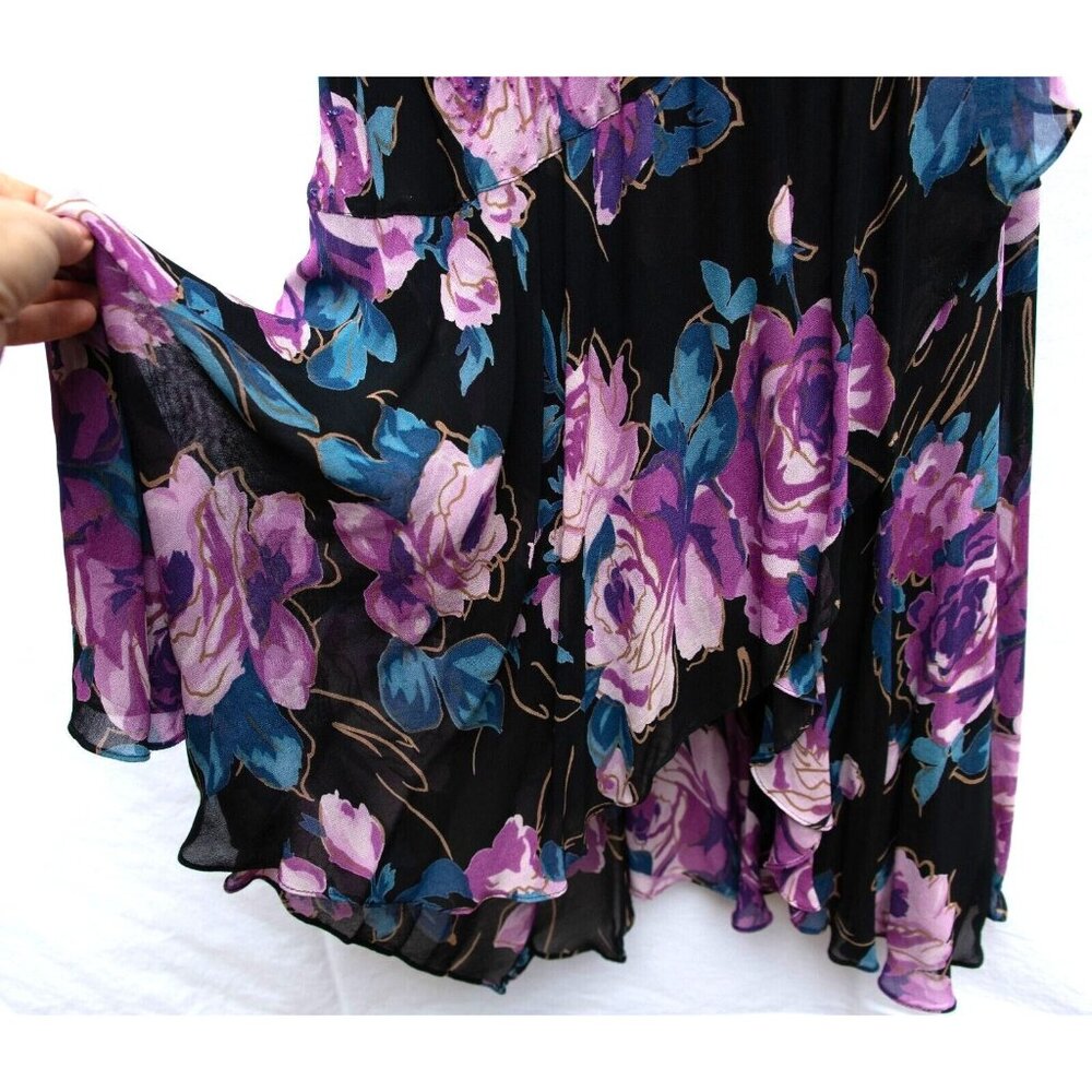 Eva Blue Y2K Maxi Dress 6 Beaded Floral Purple Faux Wrap Feminine Fairy Core - Picture 5 of 8